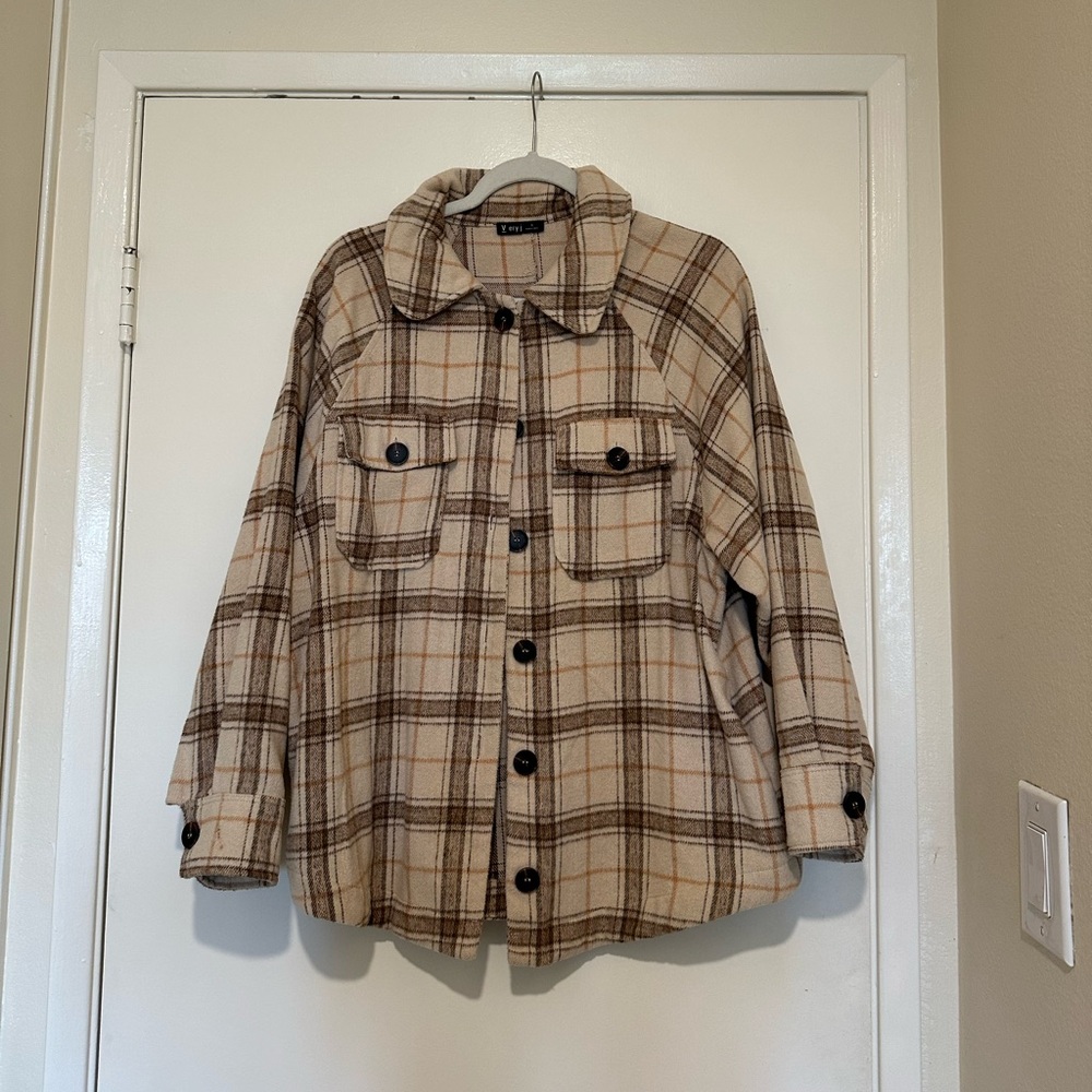 Very J Tan Plaid Utility Lightweight Jacket